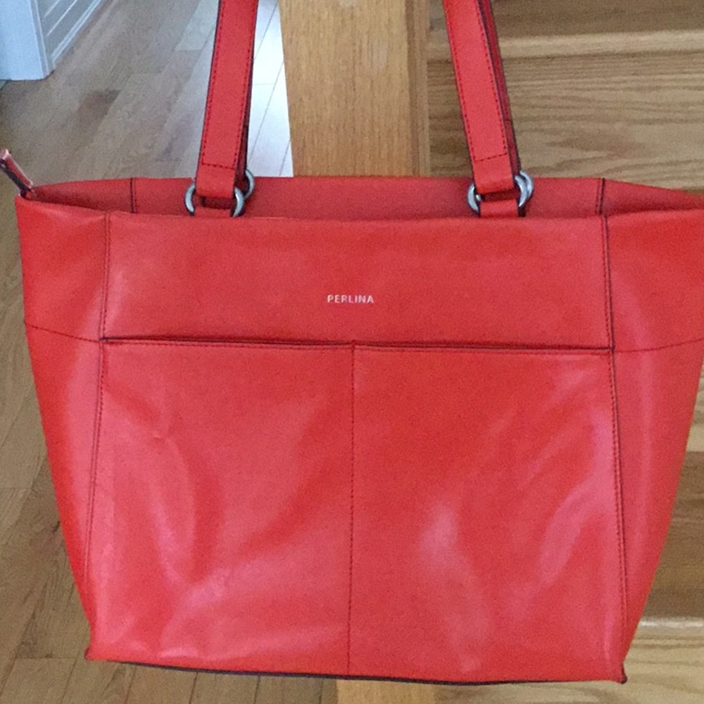 Perlina NWT Leather Laser Cut Orange Valerie Tote. - Picture 3 of 10